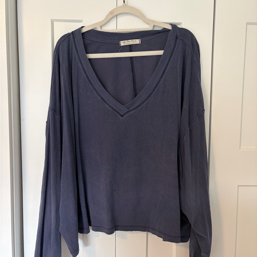 We The Free Long Sleeve V-Neck Top in Dark Blue